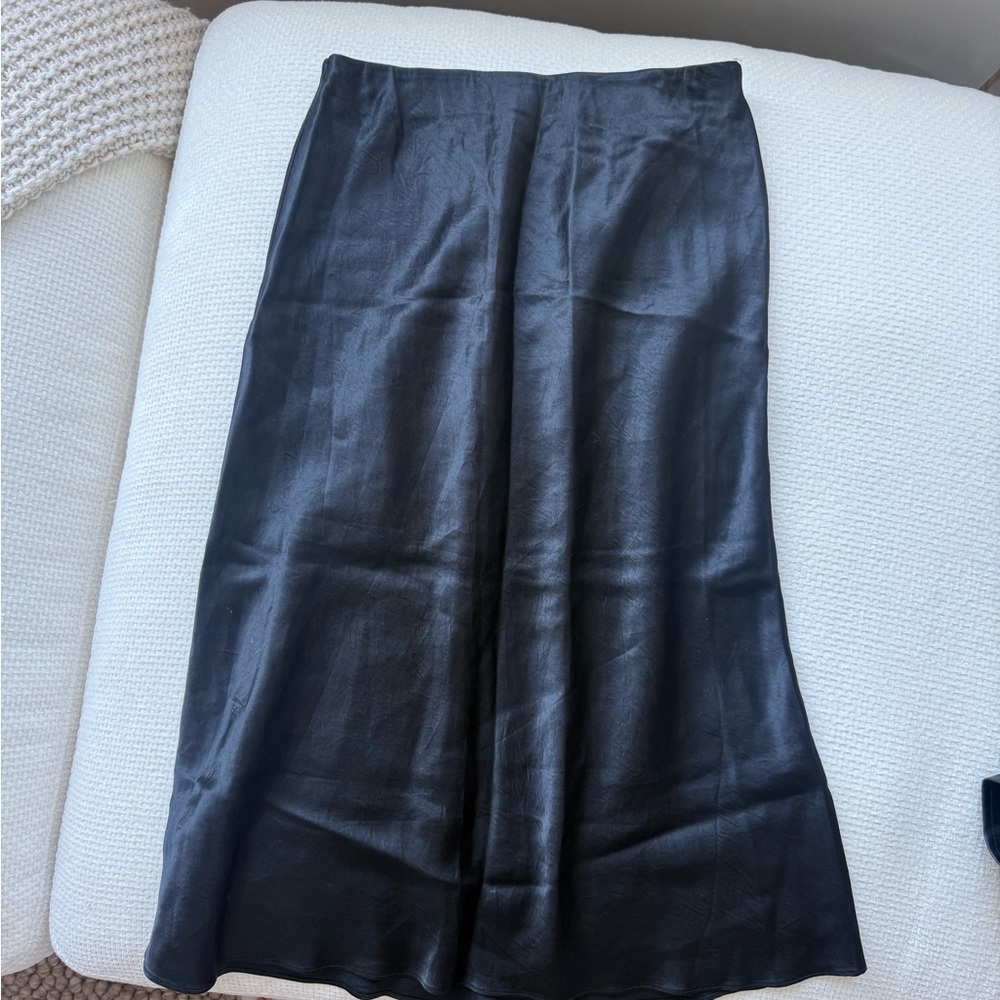 Aritzia Black Satin A-Line Midi Skirt